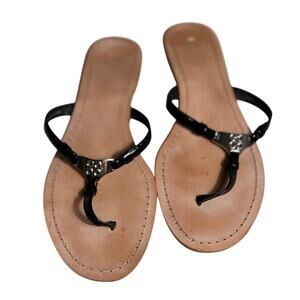 Coach Rachal flip flop black patent leather silver hardware leather footbed Sz 7